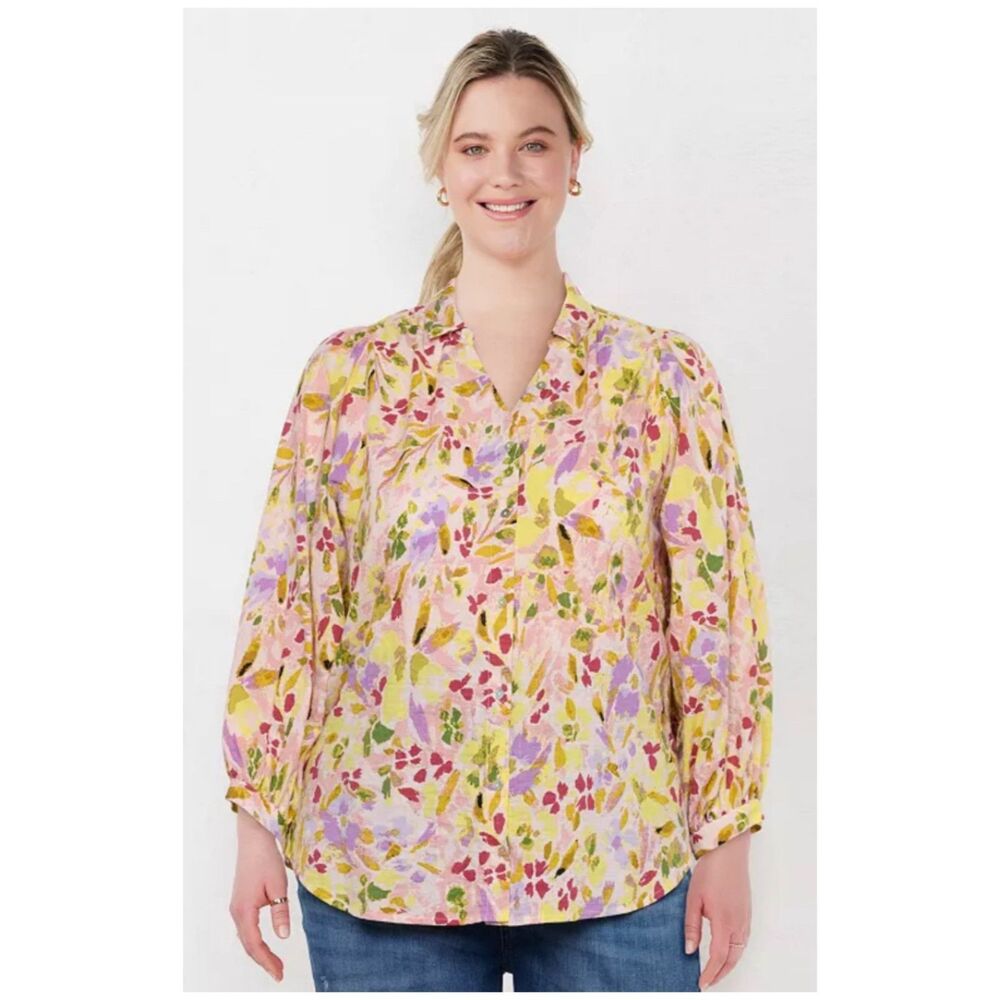 LC LAUREN CONRAD Dolman Sleeve Button-Front Floral Top
